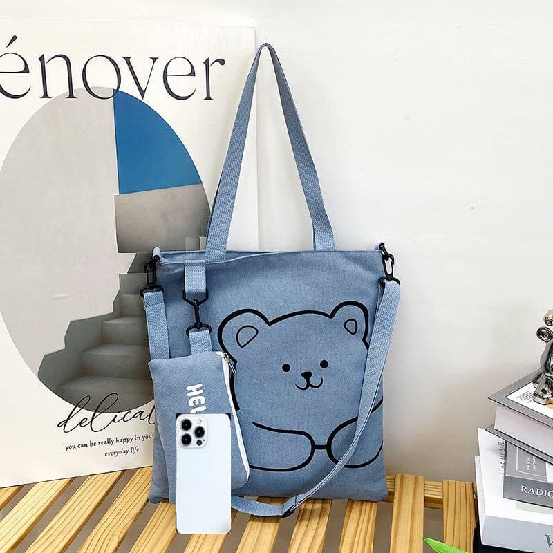 purseA faded blue tote bag